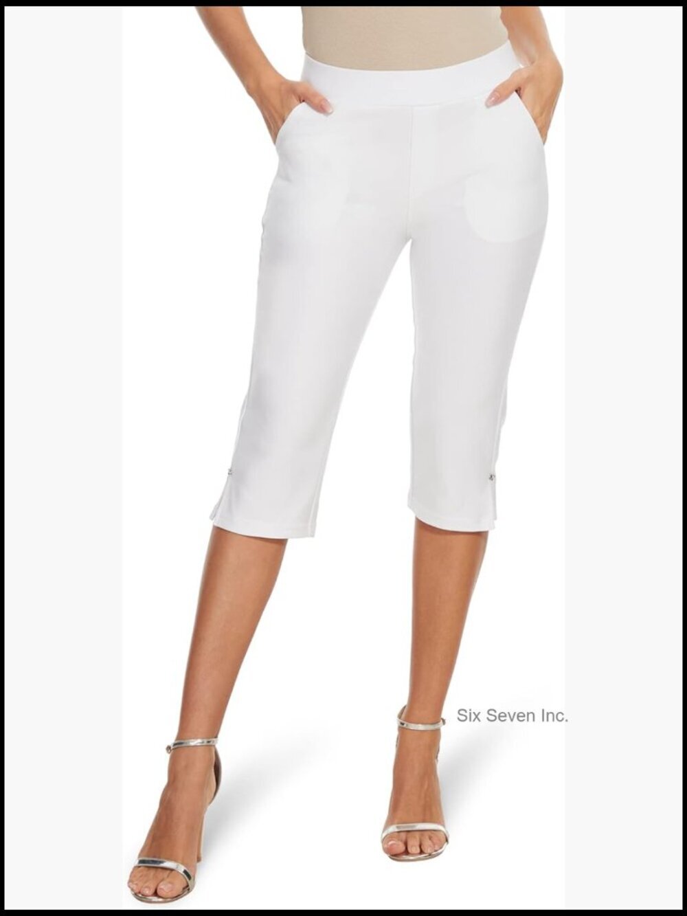 Casual Summer Pull On Stretch High Waisted Crop Leggings with Pockets 4-Way